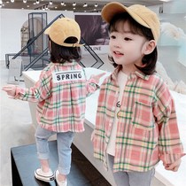 Girl shirt 2021 Spring New Korean childrens plaid long sleeve jacket Small children Foreign style girl shirt tide