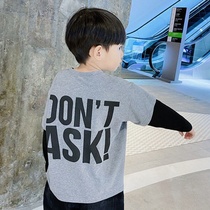 Boys fake Two T-shirt 2021 autumn clothes long sleeve children Base shirt foreign atmosphere coat small children Korean version of clothes tide