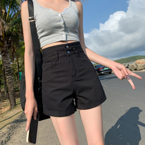 Black denim shorts women wear summer 2021 new thin pants Korean edition high waist loose pants wide leg hot pants