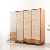  Four seasons wardrobe solid wood rattan wardrobe Modern bedroom Japanese wardrobe storage Nordic simple two-door combination cabinet
