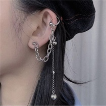  Korean version of s style net red stud earrings dark girl chain bead earrings ear bone clip temperament personality ear chain earrings