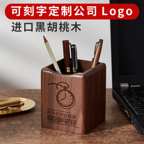 Custom lettering solid wood pen holder female ins creative fashion students multi-function Office Office supplies storage box
