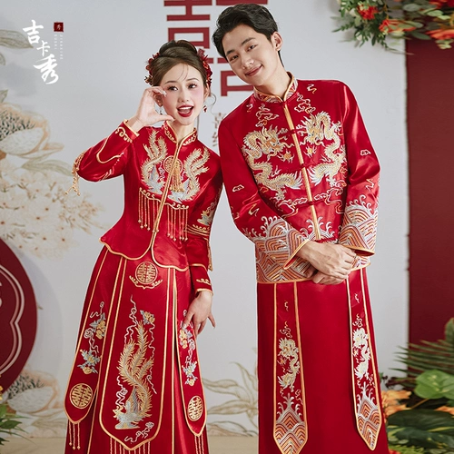 Летний традиционный свадебный наряд Сюхэ для невесты, свадебное платье, вечернее платье, коллекция 2023, дракон и феникс, подходит для подростков, большой размер