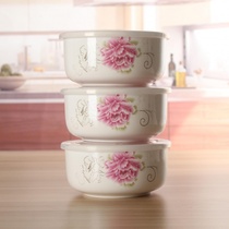  Microwave oven bowl set Ceramic bowl with lid Large instant noodles fresh-keeping bowl Household heating sealed bowl three-piece bento