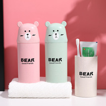 Wheat straw cartoon bear wash cup bathroom couple mouthwash Cup portable travel toothpaste toothbrush storage Cup