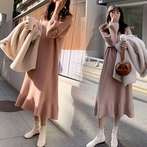 Pregnant women winter dress 2021 new autumn and winter net red set pregnant spring and autumn fashion sweater long coat