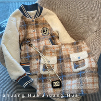 (Original) College Wind Suit Womens Winter 2022 New Fashion Retro Foreign Air Rocking Grain Suede Baseball Suit Two Sets