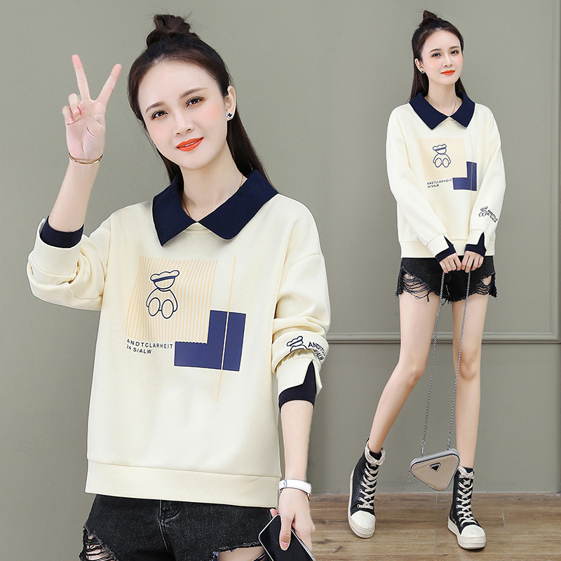 Fake two-piece hoodies for women in spring and autumn 2023, new Korean version with loose and casual versatile design, trendy lapel top