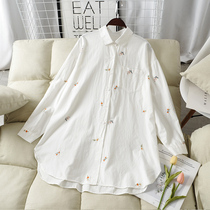 Pregnant womens coat Autumn New embroidery cotton long style does not show the shirt 2021 long sleeve lapel collar pregnant mother shirt