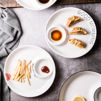Creative dumpling plate with vinegar plate bowl cold dish plate Household ceramic eating fries special dumpling plate shrimp plate