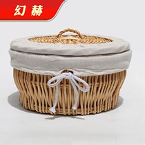 Covered rattan steamed buns basket willow bread basket home restaurant round basket kitchen woven storage basket