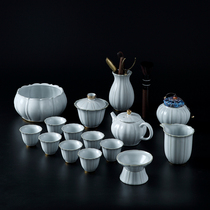 Jingdezhen Ruyao tea set Household gold porcelain Tea Ceremony Tea set Open piece tea cup cover bowl retro