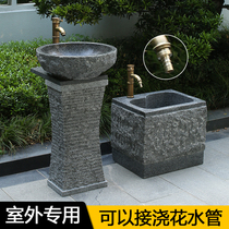 Natural stone wash basin outdoor sink basin courtyard stone pillar basin outdoor marble washbasin Garden