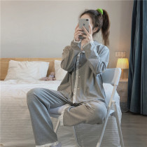  Student Japanese cute gray cardigan long-sleeved trousers pajamas womens early spring and autumn wear home clothes 2021 new