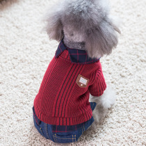 Spring and autumn new dog clothes knitted wool fake two autumn and winter clothes four-legged clothes small pet thickened clothing