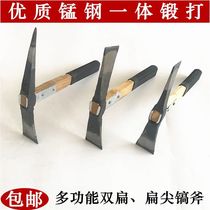  Wooden handle foreign pick chai pick pointed pick flat pick pick axe dual-purpose pick root digging steel pick bamboo shoot digging tool gardening hoe pick strip hoe
