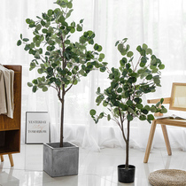 Nordic ins wind simulation tree green plant potted Eucalyptus large indoor living room fake plant decoration net red decoration