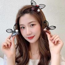 Elegant mesh polka dot hairclip ins Net red bow bangs grab clip top clip headgear temperament hairpin