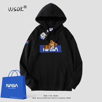 nasa Flagship store official website Tide brand bear hooded clothes men plus velvet autumn and winter loose coat couples