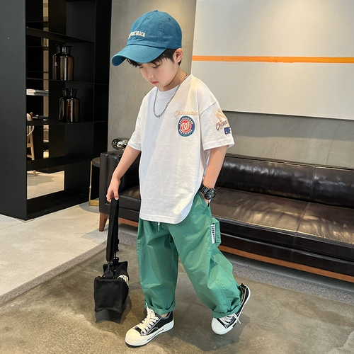 Летняя одежда, летний комплект для мальчиков, коллекция 2023, популярно в интернете, короткий рукав, в западном стиле