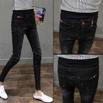  Social guy pants black skinny jeans male student Korean version of the trend youth slim-fit small feet leggings trend
