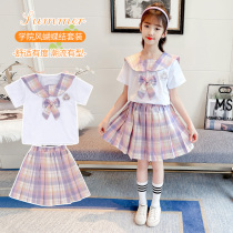 Childrens JK uniform Summer 12-year-old girl Japanese college style 10 short-sleeved primary school sailor suit grid skirt dk suit