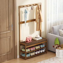 Simple multi-functional sit home door coat rack huan xie deng one upholstered stool small shoe bamboo shoe