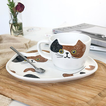 Cute cartoon cat ceramic coffee cup saucer set restaurant small capacity water Cup dessert mug custom