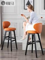 Solid Wood light luxury bar chair home Modern simple backrest high foot stool bar stool bar stool front Net red bar chair