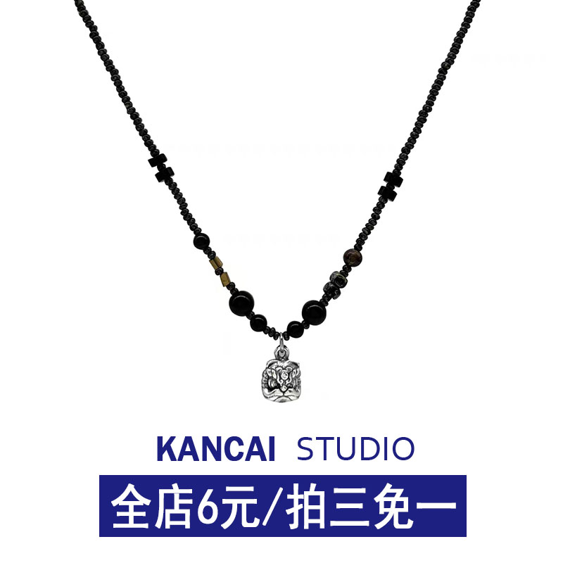KANCAI中式国潮醒狮串珠项链女复古潮流百搭小众设计高级感锁骨链