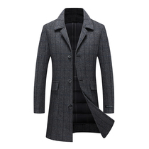 Thickened down liner wool woolen trench coat mens woolen coat mens long double-sided cashmere without Cashmere