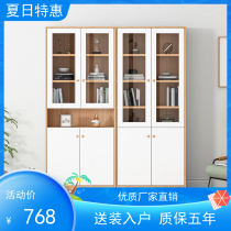 Nordic Original Wood Color Bookcase Home Glass Floor Cabinet Minimalist Modern with door display case Sitting Room Containing Cabinet Bookcase