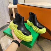  2021 autumn and winter new BV avocado green ahigo platform shoes womens big head Chelsea boots fried street Martin booties