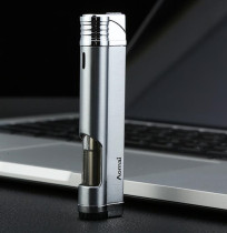 Inflatable windproof lighter straight punch thin blue flame metal strip gas visual personality lettering gift