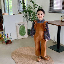 Girls autumn pants 2021 new female baby Foreign style strivet trousers childrens autumn retro wide leg pants