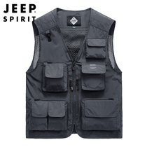  jeep multi-pocket vest mens spring and summer new mens photography vest top temperament fishing vest jacket thin section