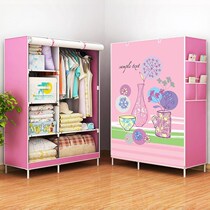 Simple cloth wardrobe large thickened wardrobe steel pipe reinforced steel frame double wardrobe dormitory single folding storage cabinet