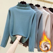 2021 Winter De Rong pregnant women base shirt autumn and winter half high collar long sleeve plus velvet thick loose top tide