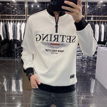 High-end mens Korean version of the sweater fashion casual embroidery stand collar 2021 autumn and winter New pullover zipper top