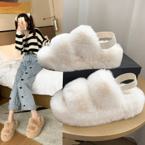 Mao Mao slippers women 2021 autumn and winter new Korean version of thick bottom rabbit fur wear fashion Joker word summer cotton slippers