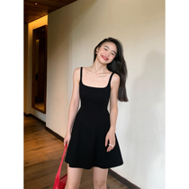 pusumede black suspender dress womens summer 2022 new a-line short skirt haute sense of luxury temperament waist skirt