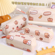 Cartoon Little Bear Pens Bag Ins Day Series Cute Girls Children Pen Boxes 2021 New High Face Value Teenage Girls Hearts Stationery Bags Baby Girl Prints Brief large capacity Canvas Lead Pencil Case Elementary School Students