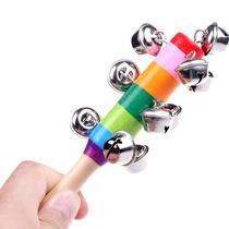 Mixed batch of wooden rainbow Seven colourful rocking bell Cross bell Children infant baby Early teaching toy wooden hand catch bell