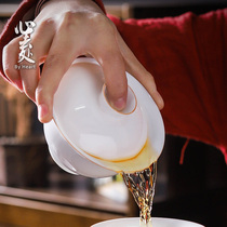Large thin Tire White Porcelain Cover Bowl Tea Cup Single Deer Ceramics Three Cai Tea Bowl with Lid High-end Tea Set