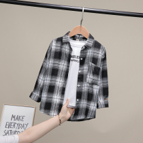 Boys long-sleeved plaid shirt autumn 2021 new handsome childrens spring and autumn tops middle and large childrens trendy boys shirts