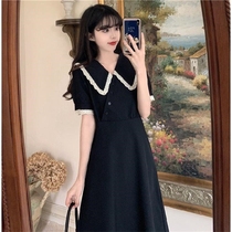 large size 2021 summer new fat sister French vintage lace stitching doll collar waist thin dress female