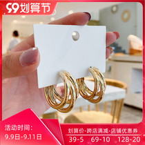 Korean temperament Net red sterling silver needle three-ring earrings 2021 New Tide earrings earrings earrings female senior atmosphere