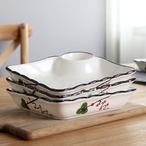Dumpling plate with vinegar plate Japanese underglaze color ceramic tableware Square creative cold dish plate Household dish plate plate