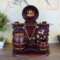Mahogany son bucket ornaments big red sour branch carved flowers grandson treasure bucket ornaments wedding gifts solid wood dowry toilet