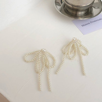 925 silver needle Korean pearl bow earrings tassel fashion drop earrings net red personality earrings